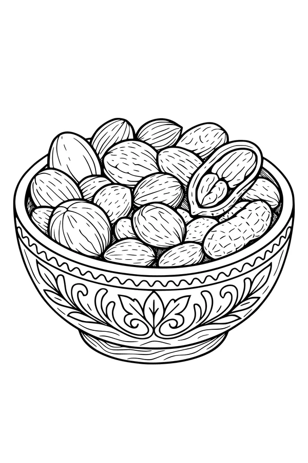 Free Harvest Nuts Coloring Page - Festive Thanksgiving Snack Bowl (Printable PDF)