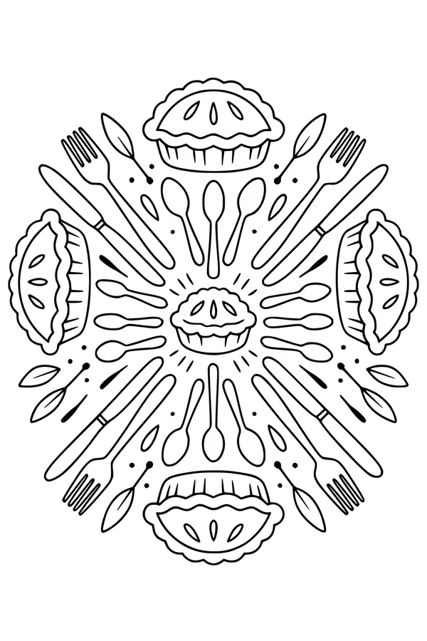 Free Thanksgiving Pie Mandala Coloring Page - Festive Dessert Design (Printable PDF)