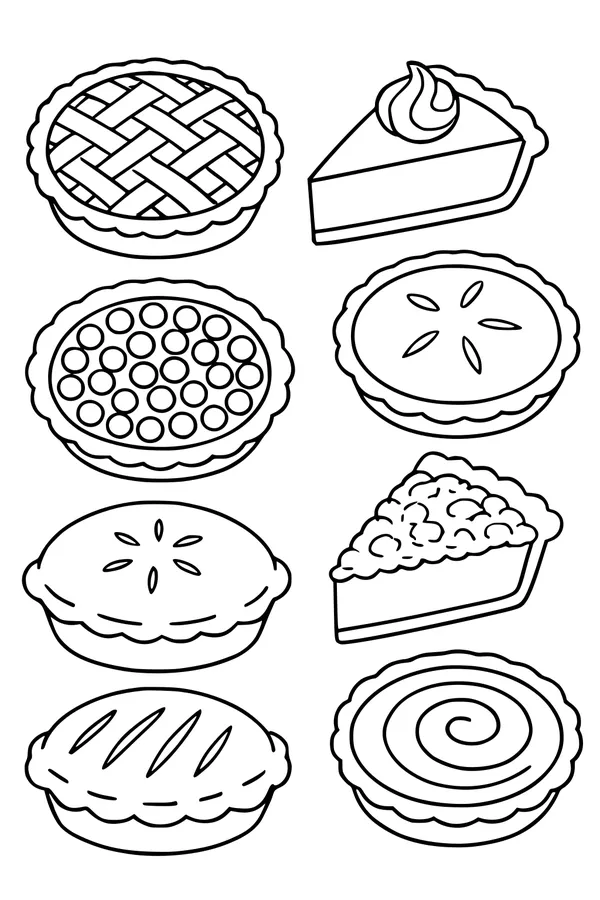 Free Thanksgiving Pie Coloring Page - Assorted Holiday Desserts (Printable PDF)