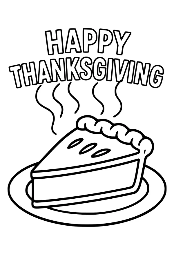 Free Thanksgiving Pie Slice Coloring Page - Steaming Holiday Dessert (Printable PDF)