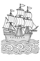 Free Pilgrim Mayflower Ship Coloring Page - Thankful Sails on Ocean Waves (Printable PDF)