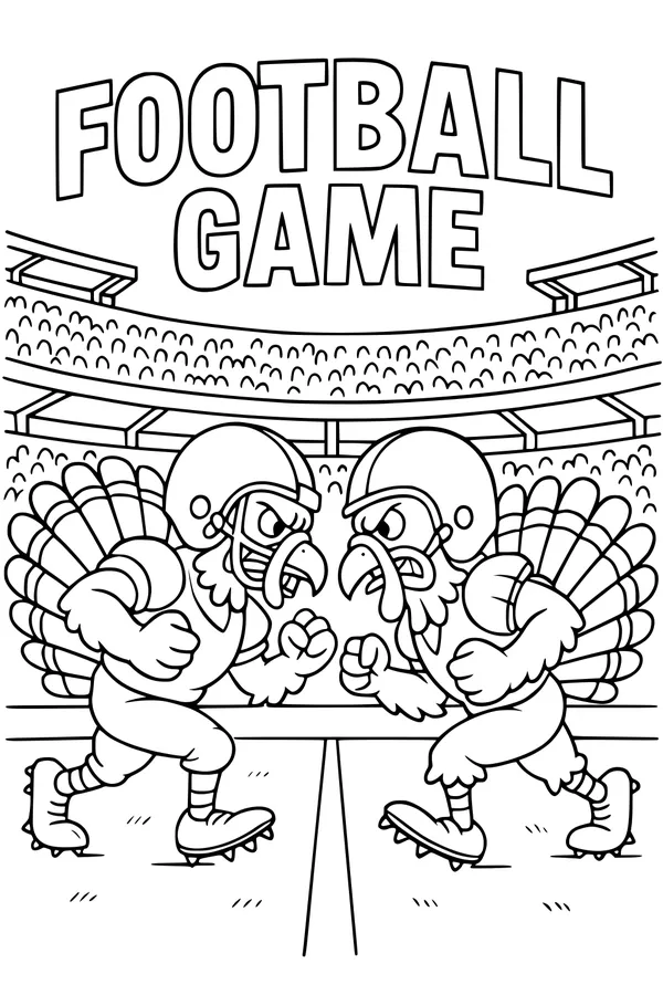 Free Turkey Coloring Page - Thanksgiving Football Game Showdown (Printable PDF)