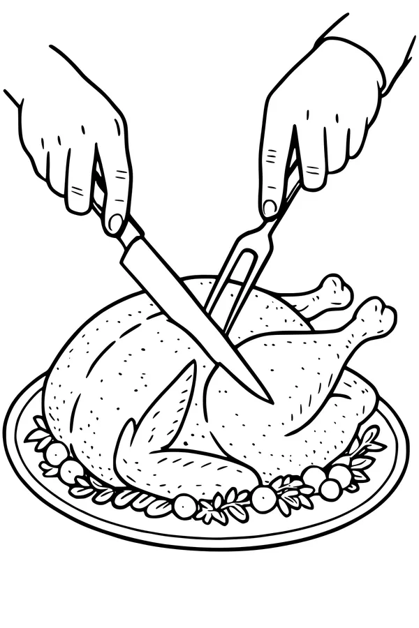 Free Thanksgiving Turkey Coloring Page - Carving the Holiday Feast (Printable PDF)