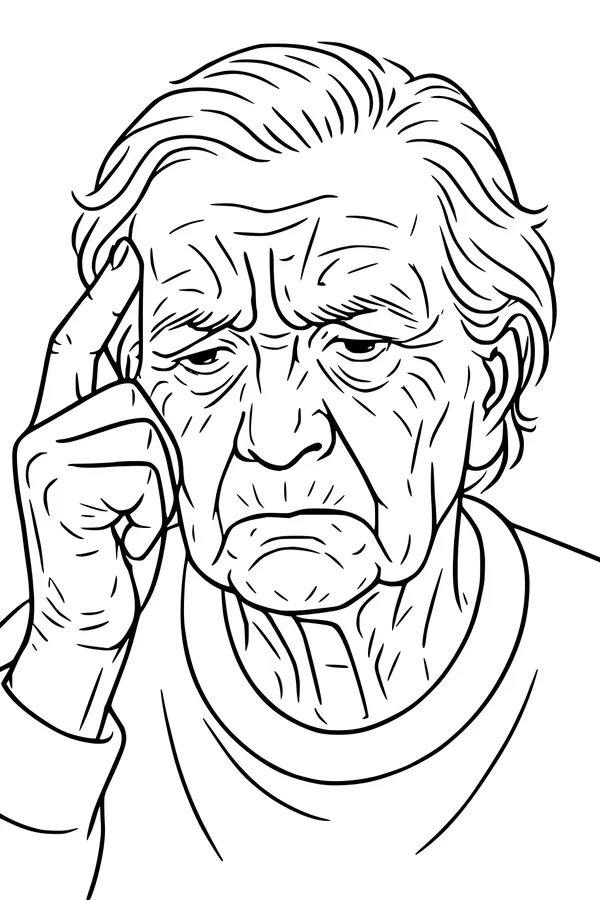 Free Grandfather Coloring Page - Thoughtful Elderly Portrait (Printable PDF)