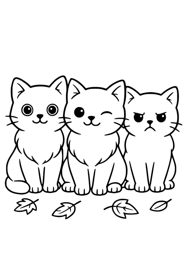 Free Cat Coloring Page - Three Silly Kittens in Autumn (Printable PDF)