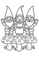 Free Gnome Coloring Page - Three Gnomes on Toadstools Waving (Printable PDF)