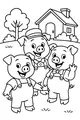 Free Pig Coloring Page - Three Happy Friends at Cozy Farmhouse (Printable PDF)