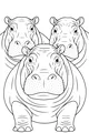 Free Hippopotamus Coloring Page - Three Big Hippos Together (Printable PDF)