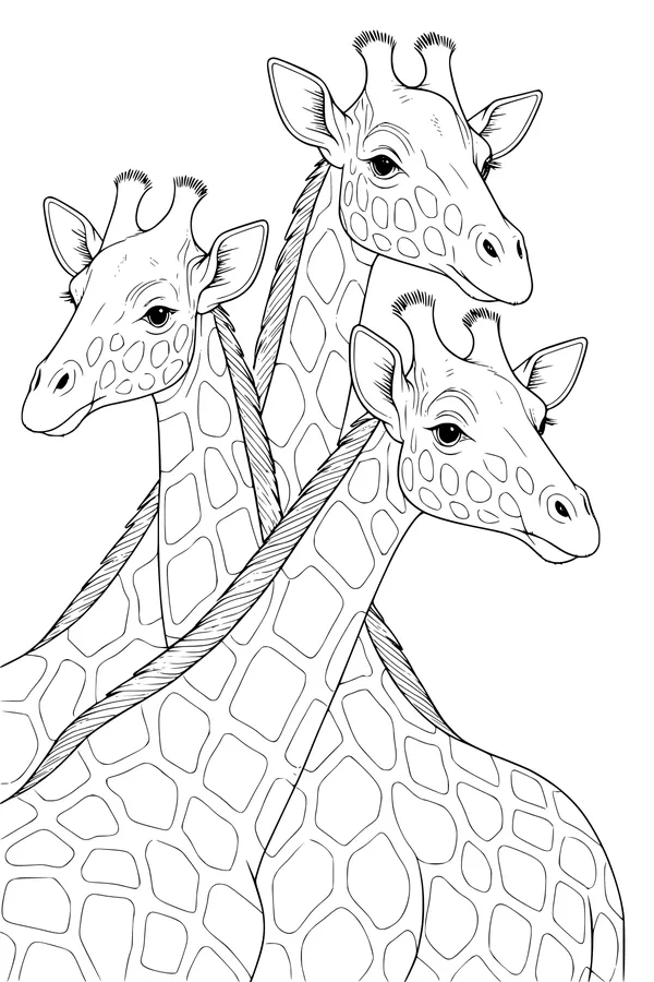 Free Giraffe Coloring Page - Three Tall Giraffes Side by Side (Printable PDF)