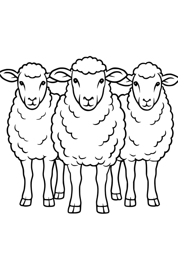 Free Sheep Coloring Page - Three Fluffy Friends Together (Printable PDF)