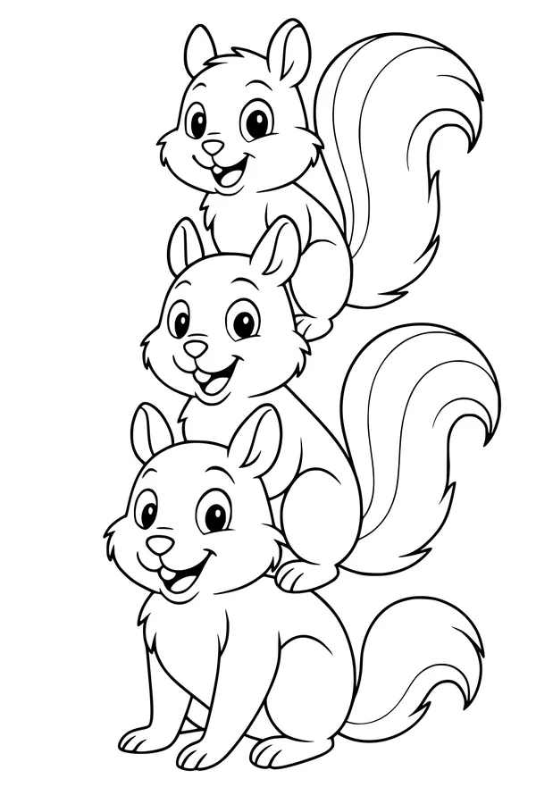 Free Squirrel Coloring Page - Cheery Forest Squirrels Stack (Printable PDF)