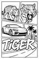 Free Tiger Coloring Page - City Streets and Sports Car Adventure (Printable PDF)