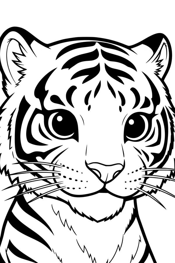 Free Tiger Coloring Page - Big-Eyed Cub Close-Up (Printable PDF)