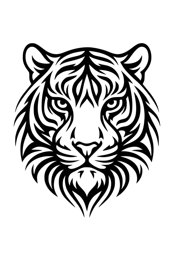 Free Tiger Coloring Page - Fierce Front-Facing Tiger Face (Printable PDF)