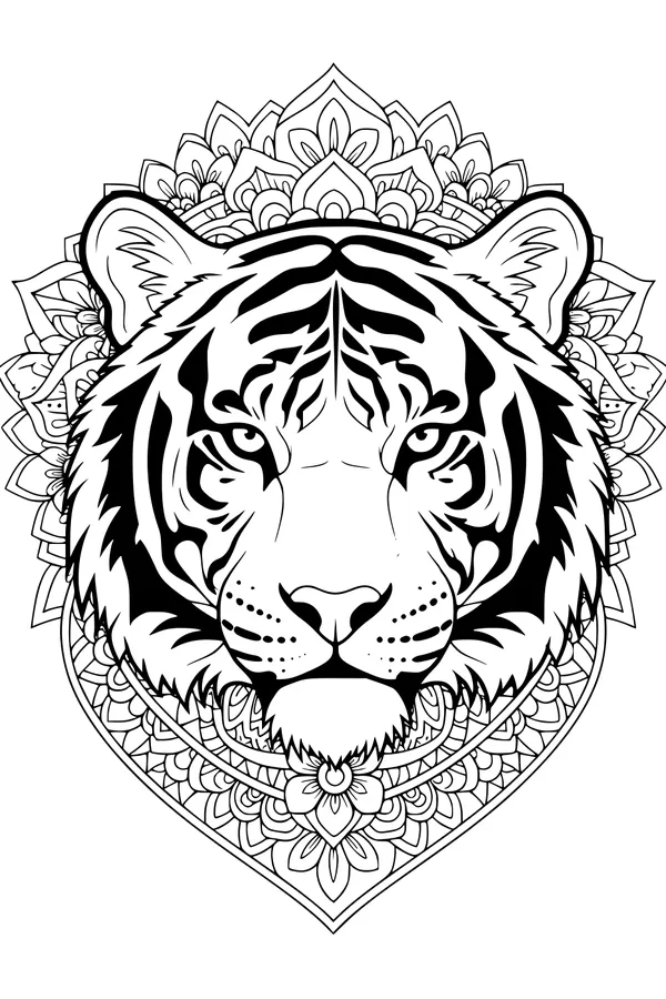 Free Tiger Coloring Page - Mandala Garden Tiger Face (Printable PDF)