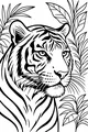 Free Tiger Coloring Page - Jungle King Among Tropical Leaves (Printable PDF)