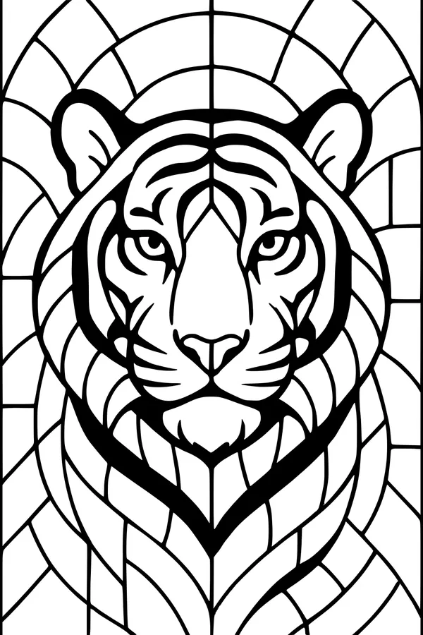 Free Tiger Coloring Page - Mosaic Jungle Tiger Face (Printable PDF)