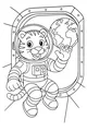Free Tiger Coloring Page - Astronaut Waving From Spaceship Window (Printable PDF)