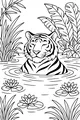 Free Tiger Coloring Page - Relaxing Jungle Pond Swim (Printable PDF)