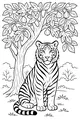 Free Tiger Coloring Page - Sitting Tiger Under Fig Tree (Printable PDF)