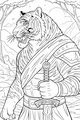 Free Tiger Coloring Page - Brave Tiger Warrior With Sword (Printable PDF)