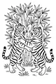 Free Tiger Coloring Page - Two Tigers Tussling in Bamboo Grove (Printable PDF)