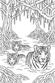 Free Tiger Coloring Page - Swimming Tigers in a Mangrove Forest (Printable PDF)