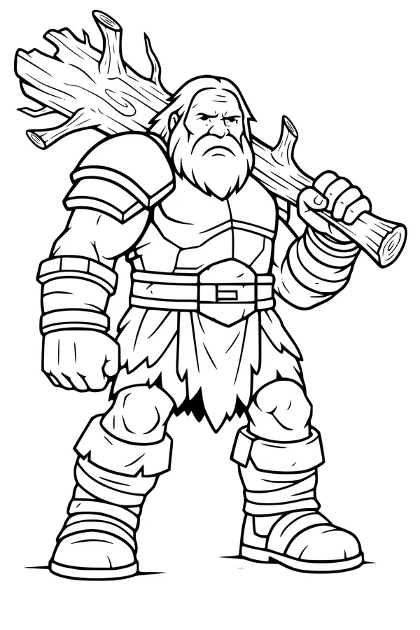Free Giant Warrior Coloring Page - Bearded Titan With Tree Trunk (Printable PDF)