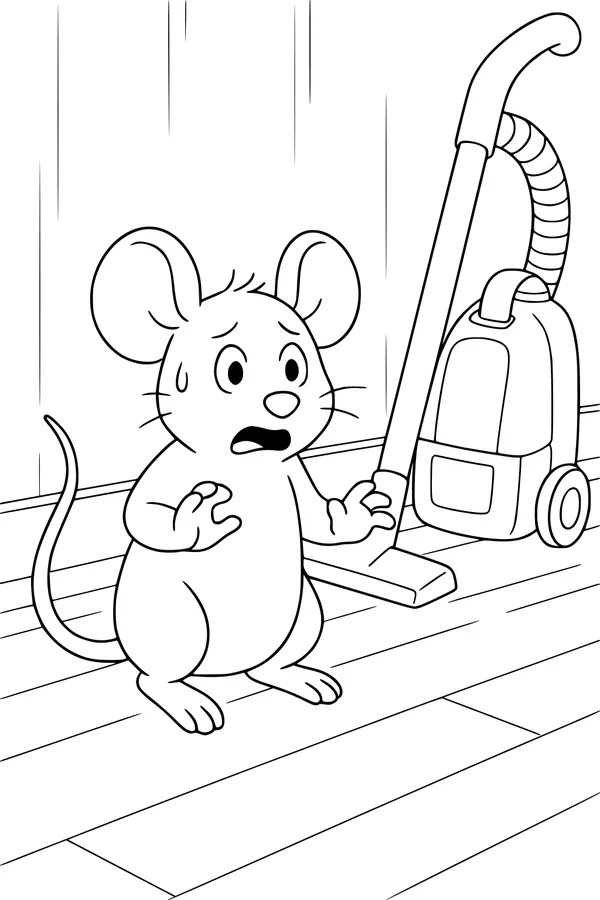 Free Mouse Coloring Page - Surprised Max Meets the Vacuum (Printable PDF)