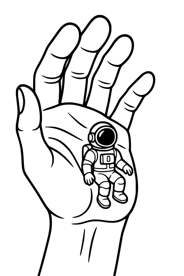 Free Astronaut Coloring Page - Tiny Space Explorer in a Giant Hand (Printable PDF)
