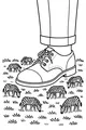 Free Zebra Coloring Page - Tiny Zebras Around a Big Shoe (Printable PDF)
