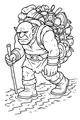 Free Ogre Coloring Page - Grumpy Hiker With Heavy Backpack (Printable PDF)