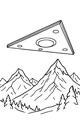 Free UFO Coloring Page - Triangle Spaceship Over Mountain Pines (Printable PDF)