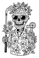 Free Skeleton Retirement Coloring Page - Tropical Golfer With Lemonade (Printable PDF)