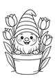 Free Gnome Coloring Page - Smiling Tulip Pot Peekaboo (Printable PDF)