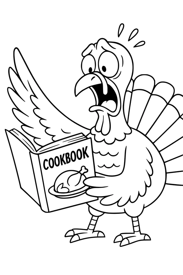 Free Thanksgiving Turkey Coloring Page - Funny Shocked Chef Scene (Printable PDF)