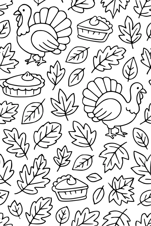 Free Thanksgiving Turkey Coloring Page - Pumpkin Pie Pattern (Printable PDF)