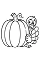 Free Turkey Coloring Page - Peekaboo Behind a Pumpkin (Printable PDF)