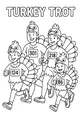 Free Turkey Trot Coloring Page - Family Race in Turkey Costumes (Printable PDF)