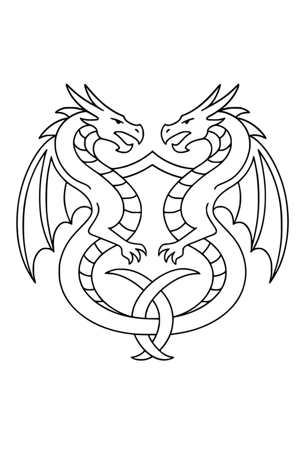 Free Dragon Coloring Page - Twin Celtic Knot Emblem (Printable PDF)