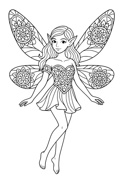 Free Fairy Girl Coloring Page - Mandala Wings and Floating Pose (Printable PDF)