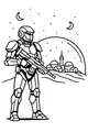 Free Robot Coloring Page - Guardian Android Under Two Alien Moons (Printable PDF)