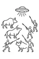 Free UFO Coloring Page - Buffalo Herd Under Alien Beam (Printable PDF)
