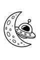 Free UFO Coloring Page - Cartoon Spaceship by Crescent Moon (Printable PDF)