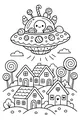 Free Alien UFO Coloring Page - Candy Town Visitor in the Sky (Printable PDF)