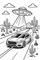 Free UFO Coloring Page - Flying Saucer Over Desert Highway (Printable PDF)