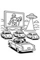 Free UFO Coloring Page - Retro Drive-In Theater Scene (Printable PDF)