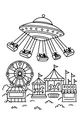 Free UFO Swing Ride Coloring Page - Fun Fairground Scene (Printable PDF)