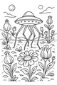 Free UFO Coloring Page - Gentle Spaceship Landing in Flower Garden (Printable PDF)