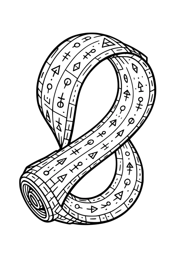 Free UFO Coloring Page - Infinity Loop of Alien Glyphs (Printable PDF)